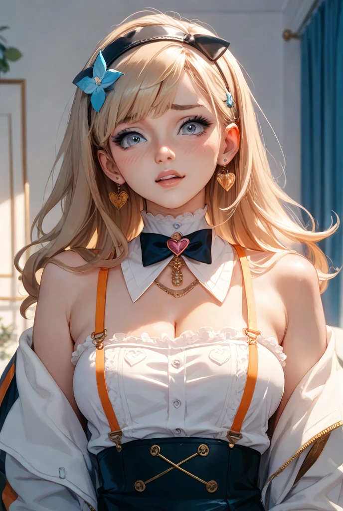 Top quality perfect face（panoramic：1.2）( Detailed light blue eyes ) ， ( girl Full body :1.7) ( Incredibly detailed and very beautiful Merry Roze face ) 1个大胸girl，Anatomically correct，Cat headdress，Teen Ponytail Hairstyle Blonde Detailed Hair ,Smile，White Gothic style ，( girl:1.7) ,Pantyhose, High heel, Beautiful and detailed heel jewelry lovers feet, Perfect proportion，Very detailed face，（Best quality，High Detail，masterpiece，Official Art，Lighting Effects，4K， Fox Girl，Huge breasts，High heel