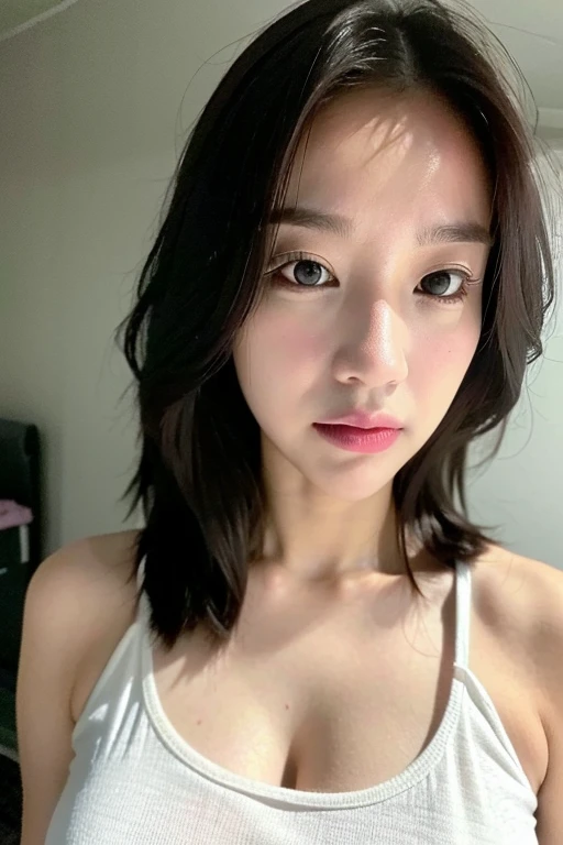 Sit on the bed in the living room with your knees raised, Spread your legs、camisole、Wear only the upper body、最high quality, Ultra-high resolution, (Realistic:1.4), One Girl, (Faded gray hair:1), , View your audience, close ,((最high quality, 8k, masterpiece :1.3)), beautiful woman with slim abs :1.3, (Random Hairstyles), indoor, Morning sunlight、Very detailedな顔, fine grain, double eyelid,cute,Mature Young,wonderful,whole body,素敵なPerfect Face、Soft Skin、Perfect Face,Gorgeous long wavy brown hair,8k resolution,Ultra-realistic,Very detailed,high quality)、Simple white wall、Sexy pose、Random Pause