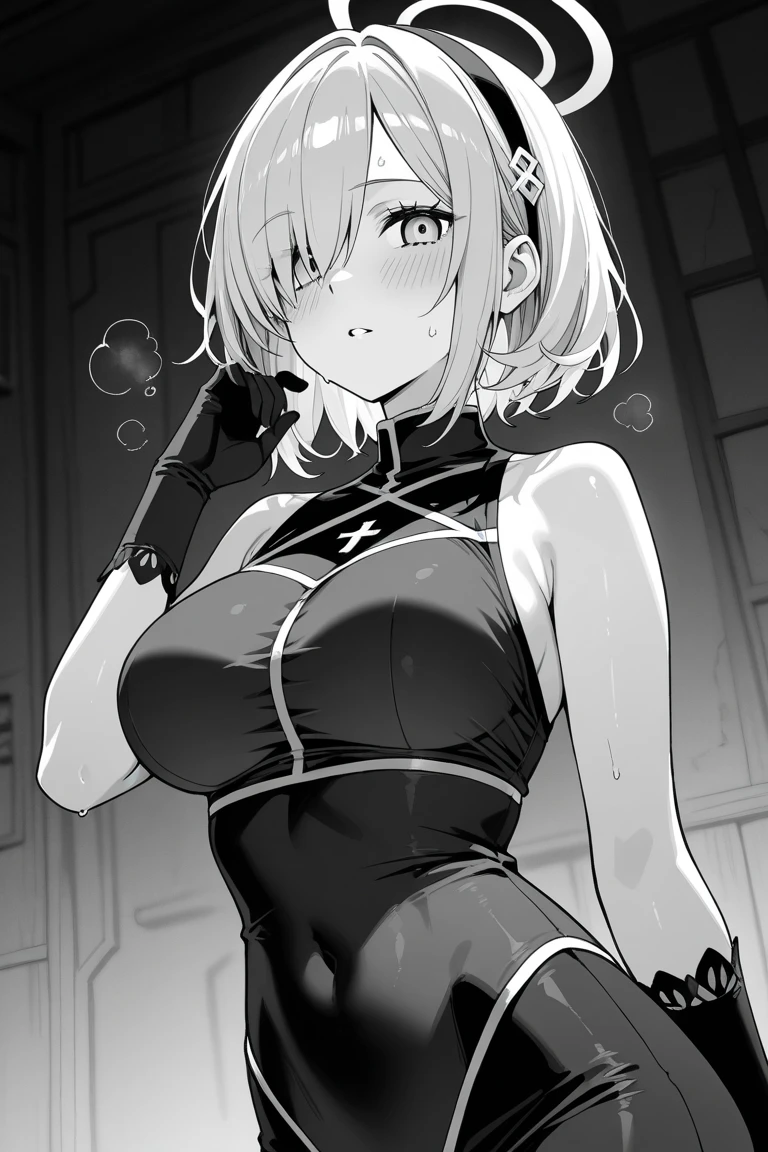 woman,Gray Hair,short hair、Married Woman、Big Lips、Visible nipples、Large size breasts、L Cup Breasts、Painful face、patience、Arched back、刑務所に排尿するwoman、incontinence、Dressed in a white dress、Tight dress、Cleavage、On all fours、Spread your legs、impact、Electric shock、Sweat、barefoot、Grit your teeth、Front of the body、Handcuffs、bondage、Suppressed、Chained