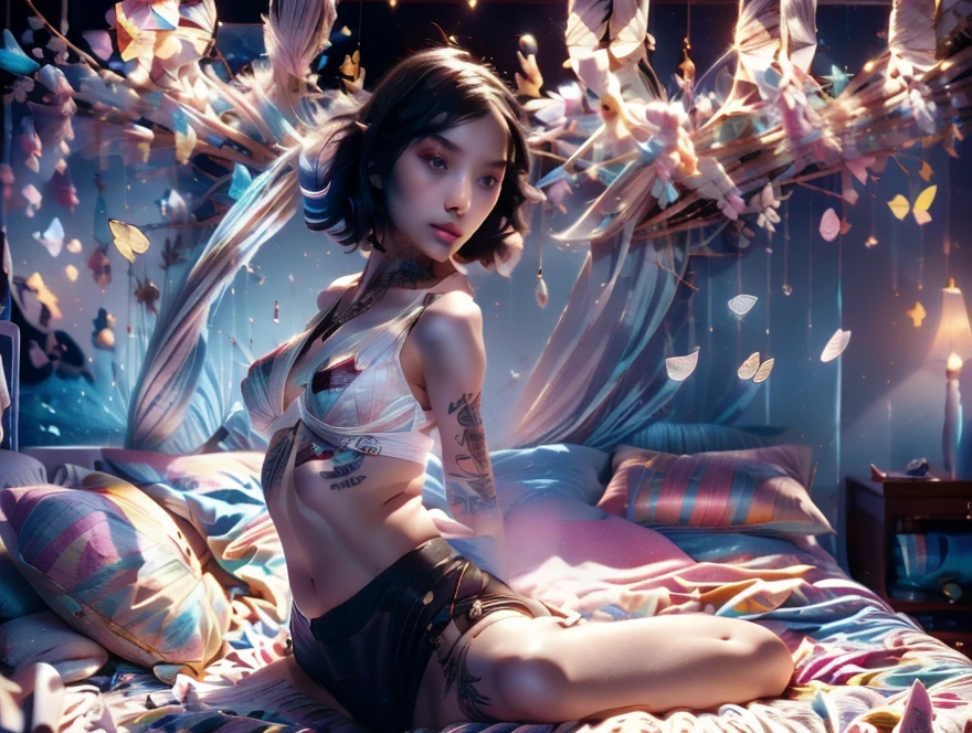 1sexy girl with forest clothes, flowers, leaves, mandalas, fractal,, Sleeping Beauty, by Bella🦋 full body, beautiful girl sleeping, room with mirror, girl sleeping on bed and sheets, old clock and lamp on table, full body, black hair, Transparent clothing,open legs, view of pubic hair, 1 sexy girl in transparent forest clothes,exposed breasts, open transparent t-shirt,mandala and flower tattoos, La mejor calidad, Obra maestra, llustration, muy delicado y hermoso, muy detallado, CG, Unidad, Fondo de pantalla de 8k, ridiculous, huge filesize, lente muy ancha, Luz suave,Sleeping Beauty, by Bella🦋 full body, beautiful girl sleeping, full body, black hair, Transparent clothing, slight smile,, open legs, view of pubic hair, 1 sexy girl in transparent forest clothes,exposed breasts, open transparent t-shirt,mandala and flower tattoos, La mejor calidad,