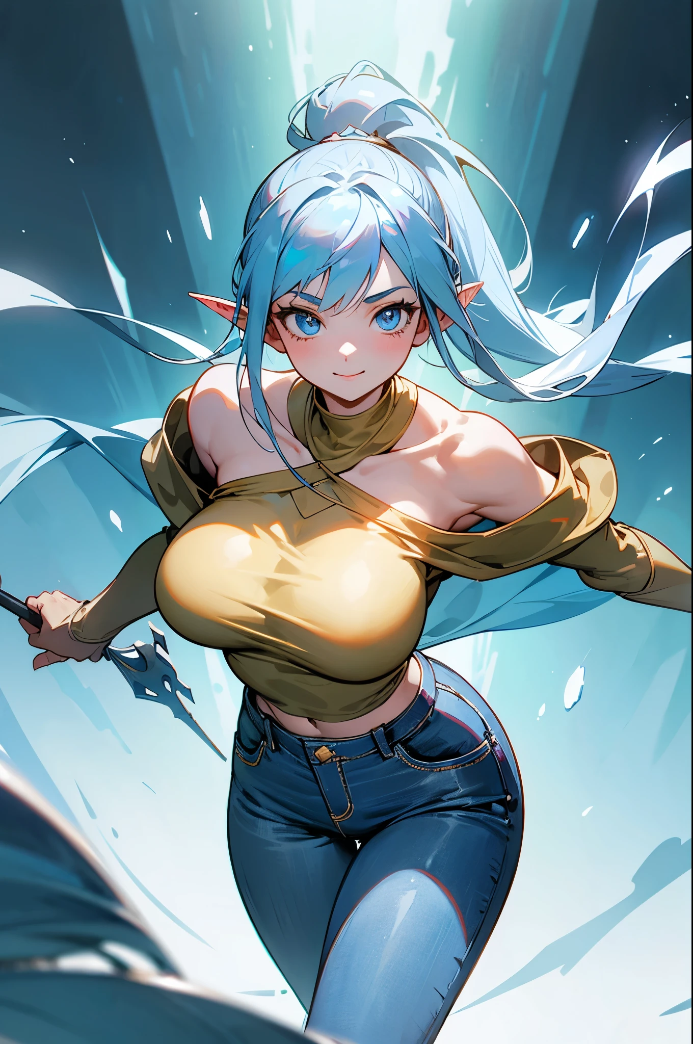 (Very detailed,Highest quality,4K,8K,16K,High resolution,masterpiece:1.2),(Perfect hands,Perfect Legs),(Realistic,photoRealistic,photo-Realistic:1.37),One Woman, Sage, Red eyes, Blue Hair, Long Hair, Ahoge, Circlet, White Dress, gloves, Blue Cape, Yellow footwear Beautifully detailed sweat glands,Smooth skin texture,Carefully drawn,
Lively expressions,(Big Breasts),Sticky with sweat,Use magic,In a dynamic pose,
Dragon Quest,Outdoor,forest