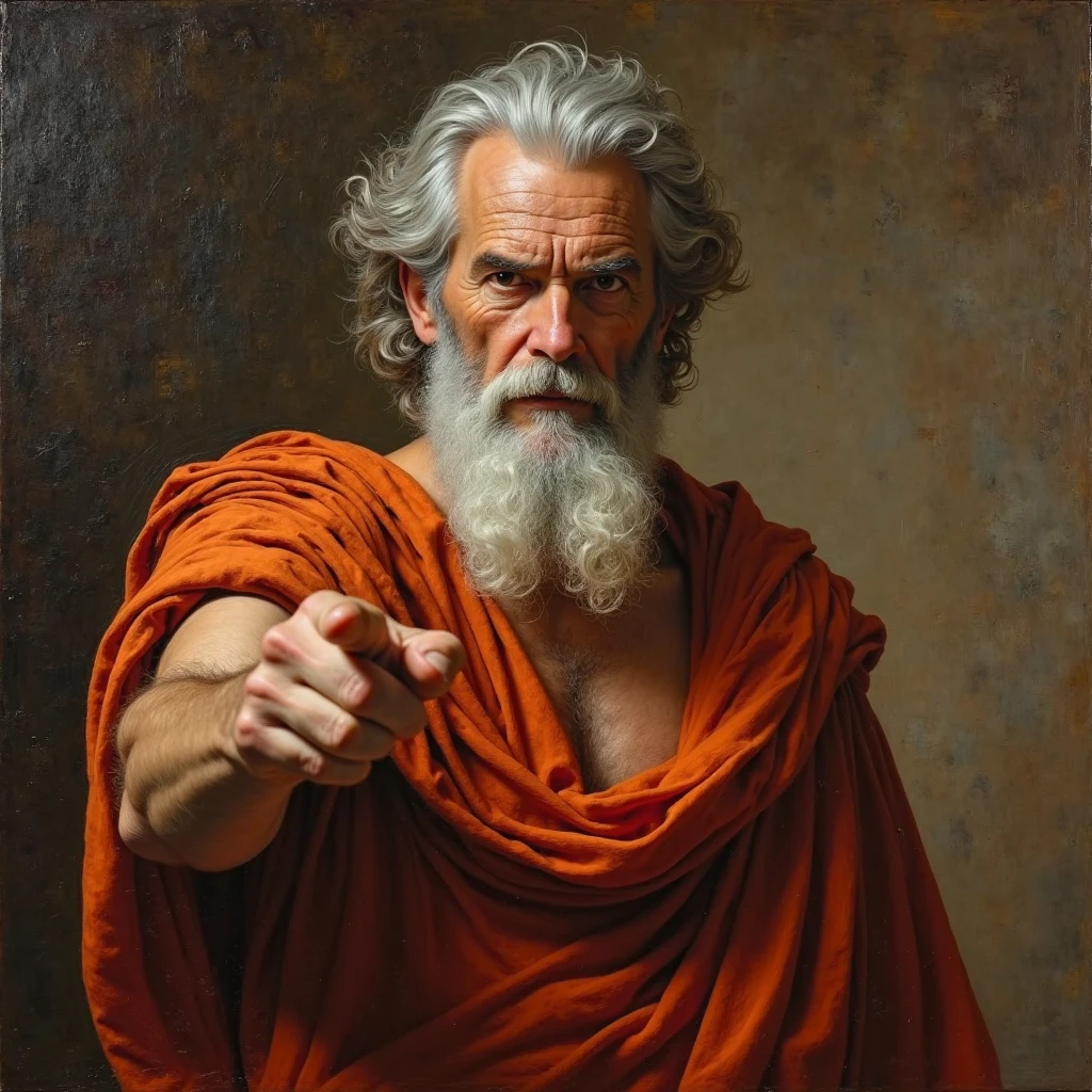 Archimedes in board game mafia style with dark beige background in brown towel