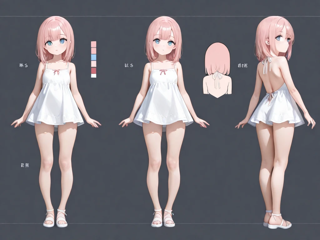 1girll， tchibi， full bodyesbian， short detailed hair， looking at viewert， mediuml breasts， Pink hair， Purple eye， Sideburns， ssmile， 独奏， dynamicposes，The finger contours are super clear，Q version of cartoon，