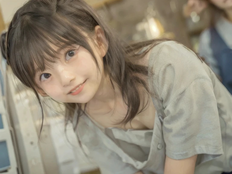 Japanese,Beautiful 6 years old,Baby Face、Upper body image、Ultra-flat chest:1.85、Ultra short height、An innocent smile、Flat Chestのクローズアップ、Flat Chest:1.85、cute,Primary school students,clavicle、White nude apron、Summer clothes、So small and so young、On the bed:1.85、She has her arms open wide waiting for a hug:1.85、sunday morning