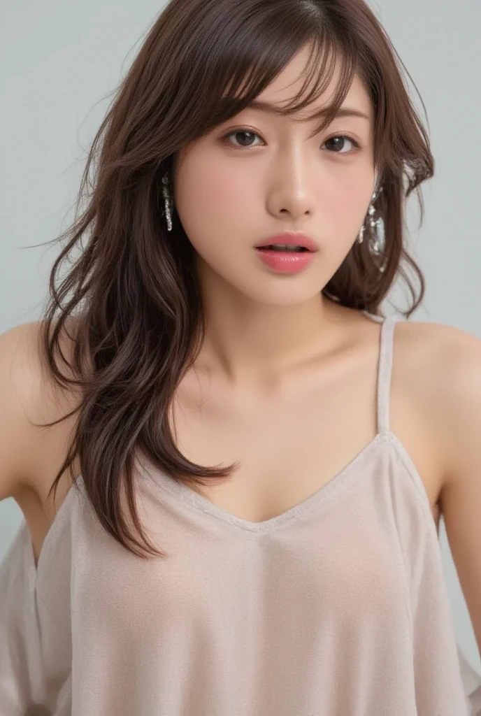 A superb exquisite real beautiful Korean girl, natural straight hair, extremely delicate, straight facial features, peerless beautiful girl, soft, dreamy quality, light white and dark brown, exaggerated facial features, solid color, frank holly, delicate face, bright lips slightly open, slender waist, soft curves, real light and shadow, super fine, 4k, natural moving, realistic, Ultra high resolution, ((at the carwash shop)), (dynamic pose),(nsfw:1.4), (washing car washing in background:1.4), (naked1.4), (soft hairy pussy:1.2)