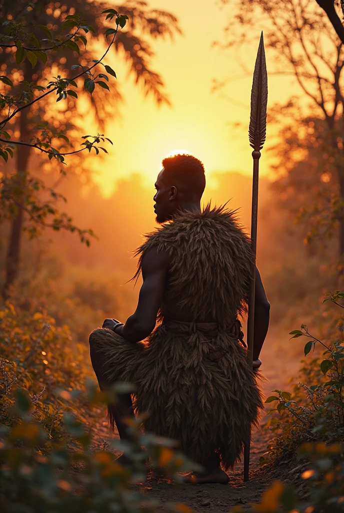 Photorealism 1.3 realistic realism high definition 8k aborigines man walk into jungle with blowpipe darksin curly short hair wearing leaf cover and head accessories dead monkey on her back