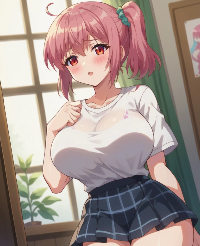masutepiece++, Best Quality++, ultra-defined++, ultra-defined++,4K++,in 8K++, Highly detailed, 

(School Uniforms),   
Pink lingerie, 
 
(large boob), 

Perfect hands, 
    
Yuigahama Yui,  Pink hair, Hair bun, 
Looking at Viewer, Focus, 

pantpulldown,