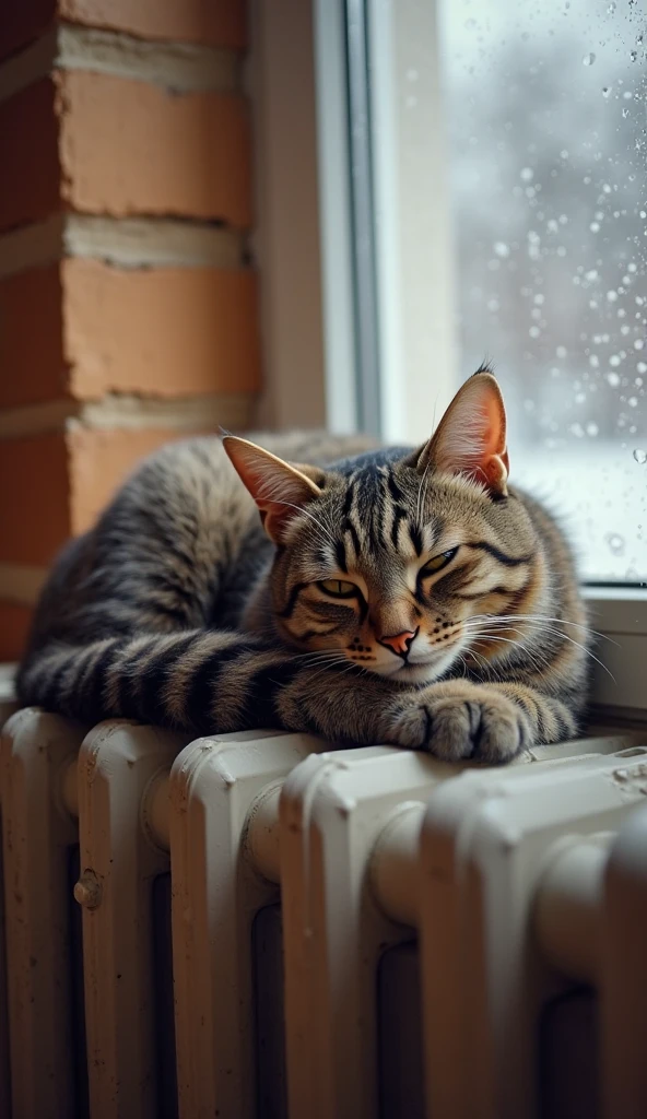 Very realistic animal photos,indoor,Home,night,Sense of atmosphere,An overhead shot of a cute tabby cat sleeping soundly with its legs in the air,Realistic animal hair,Capture cute pet tabby cat sleeping,female cat,