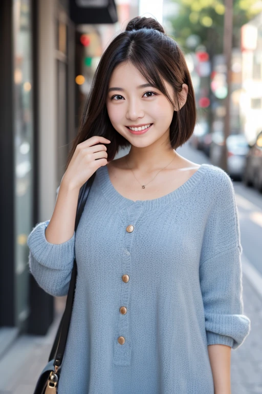 (skin blemish:1.2), (skin indentation), dark circles, 1womanl, 25 age old, (((woman))), Solo, Realistic, Best quality, Photorealistic, Mastery, 8K, A high resolution, Solo, Extremely detailed face, (Professional lighting,Bokeh),(light particules,lens flare glow,Luminous Particle:0.6),(dynamicposes:1.2),gentlesoftlighting,Top corner view,Trendy atmosphere,jpn,the street,City,toyko,ports,((In the daytime)), Skysky, ((looking at viewert:1)), (looks into camera), Cowboy photos, opulent, standing on your feet, keep original facial proportion, Shave your shoulders, full bodyesbian, (Medium chest), (short detailed hair), A brown-haired, Fluttering, cparted lips, lipsticks, Seductive smile, Fluttering, ssmile, Open-mouthed, teeth, (Blue-gray skinny sweater), (White business kirt that wraps hips,Ultra-short), eyeslashes, birthmark, (Moles under eyes: 1),Symmetrical slender white legs,White and tender lotus feet,without wearing shoes,Beautiful feet with meticulous details,Focus on the chest,fully body photo