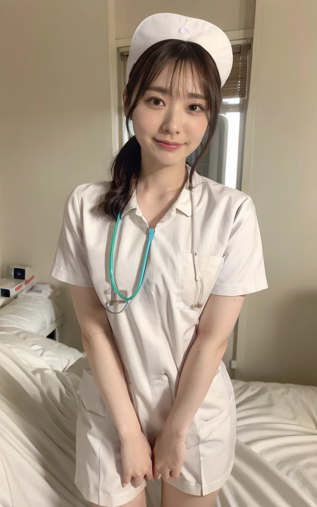 (masterpiece、high-level image quality、hightquality),Nurse、japanes、25-years old、Beautie、Colossal tits:1.3、Beautiful limbs、Beautiful skin、Hospital Patient Rooms、A smile、Japan Hospital Nurse Uniform、Devotional love、Nurse work、