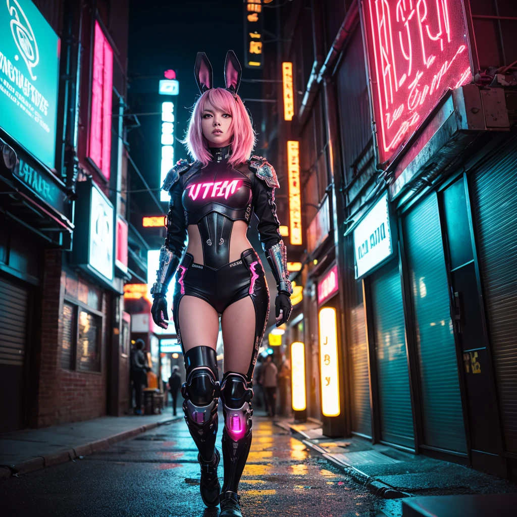 (original: 1.2), masterpiece, best quality, a futuristic looking cyborg girl with a black cyberhelmet head with pentagram symbol on glass helmet, wearing tank-top, wings, pink lingerie, crop top, wearing short pants, cool pose, long legs, stocking fish net, on the street, satanic, shinny, glossy, hyper detailed, hyper realistic, detailed fashion, angel