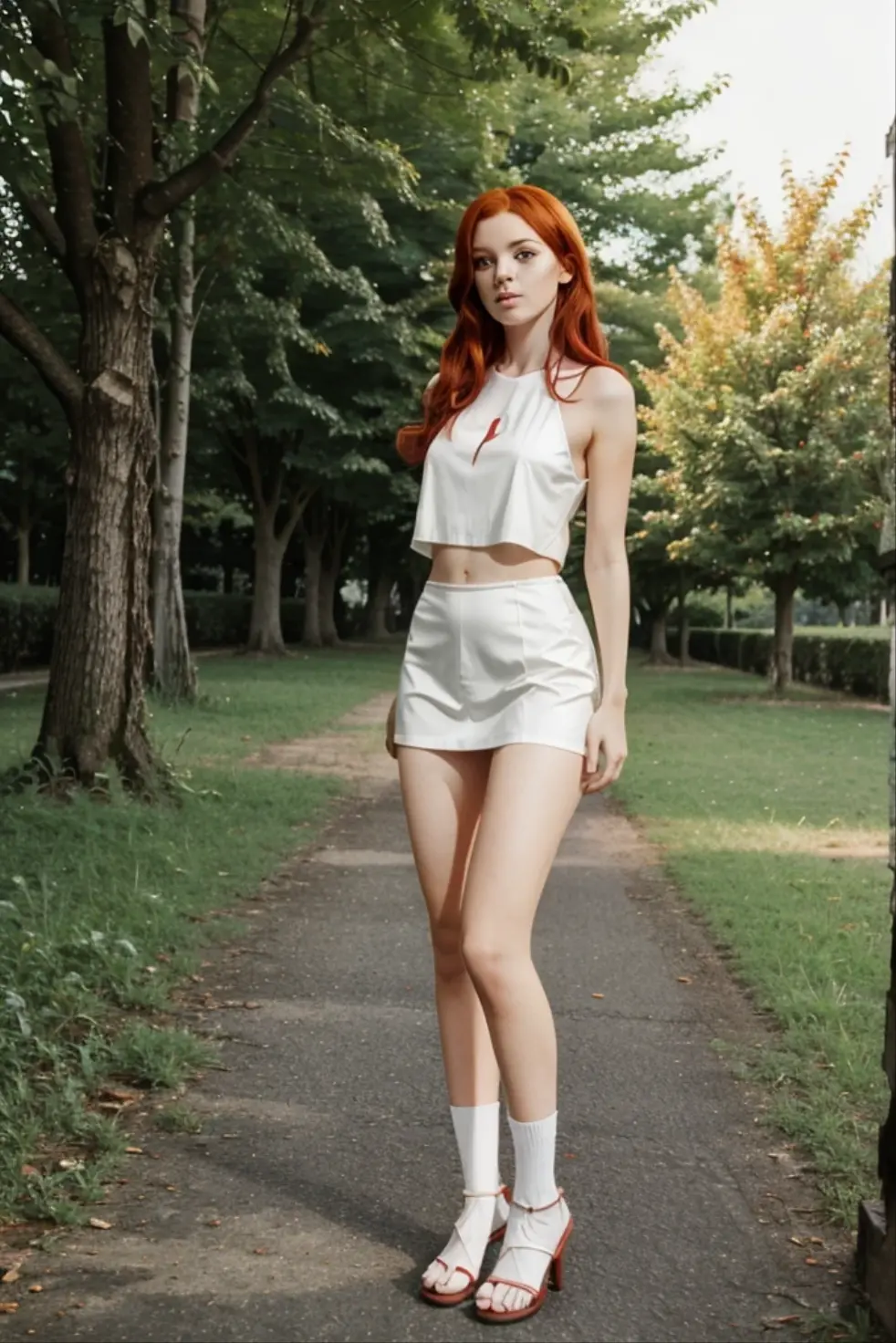 professional photograph by yousuf karsh taken with a Lubitel 2 , film grain, from below view , __camera_distance__, a beautiful amateur redhead in the park, cute face, skinny athletic body, wearing a pleated mini skirt, Average Breasts, light smile, pale skin, bold lines, hyper detailed, shadow play, dramatic lighting, high contrast, moody, cinematic style, sexy provocative pose, looking at viewer.
<lora:add-detail-xl:1> <lora:xl_more_art-full_v1:0.5> <lora:DetailedEyes_V3:0.7>