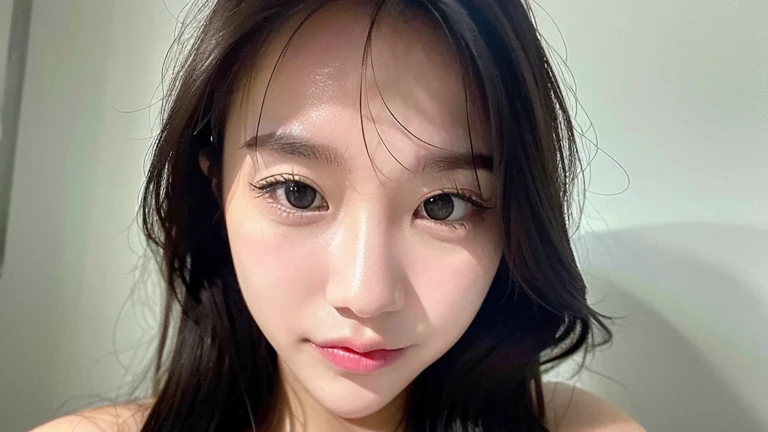 Close-up of a woman with long hair and necklace, Young and cute Korean face, Have a small nose, Young cute asian face, close face, Clear and cute face, small heart - shaped face, Nam Jae-yeon, Cute Korean face, jinyoung shin, she has a cute face, with a round face, round cheeks, Asia face