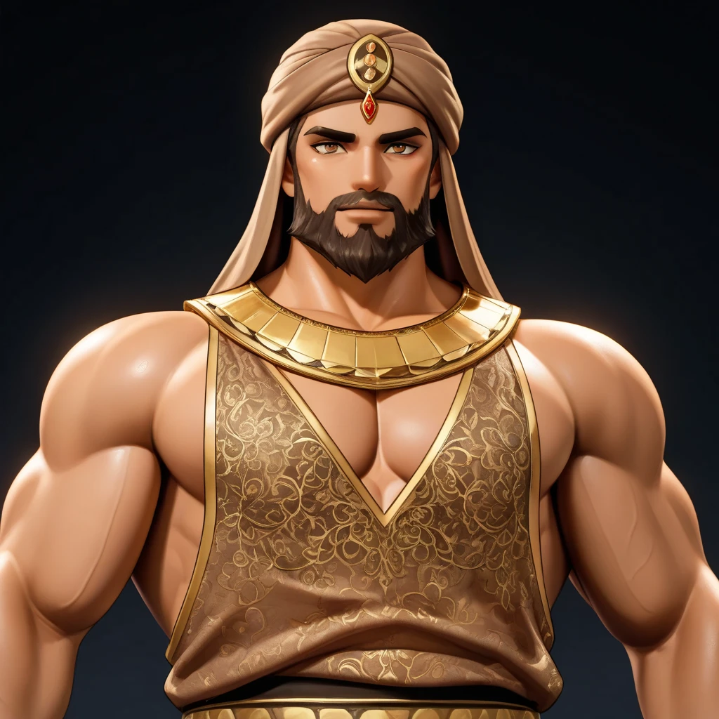 A hugely muscular man wearing hundreds of gold chains around his neck
