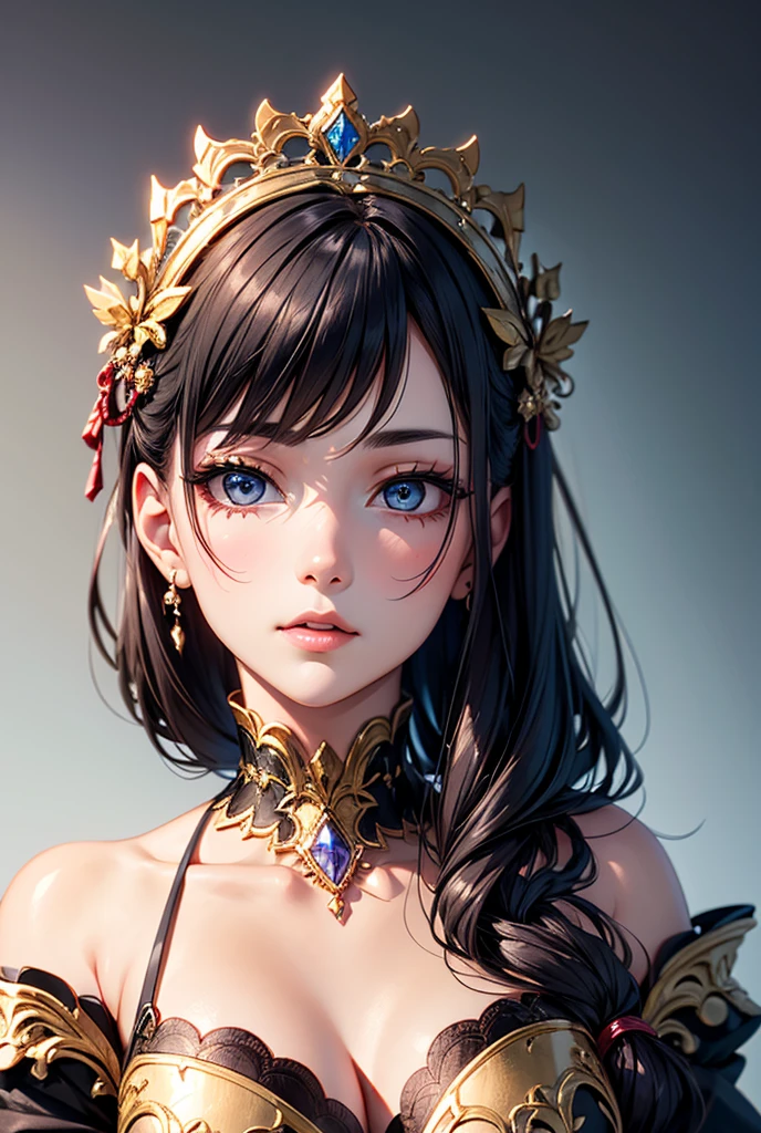 (Masterpiece, Top Quality, Best Quality, Official Art, Beauty and Aesthetics: 1.2), (1girl: 1.3), Very Detailed, (Fractal Art: 1.1), (Color: 1.1), Most Detailed, (Zentangle: 1.2), (Shiny Skin), (Earrings: 1.4), Simple Background, Head Close-up, Conservative Clothes, No Chest --auto