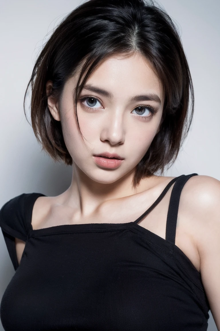 A woman with very, very, very short hair. very short hair.