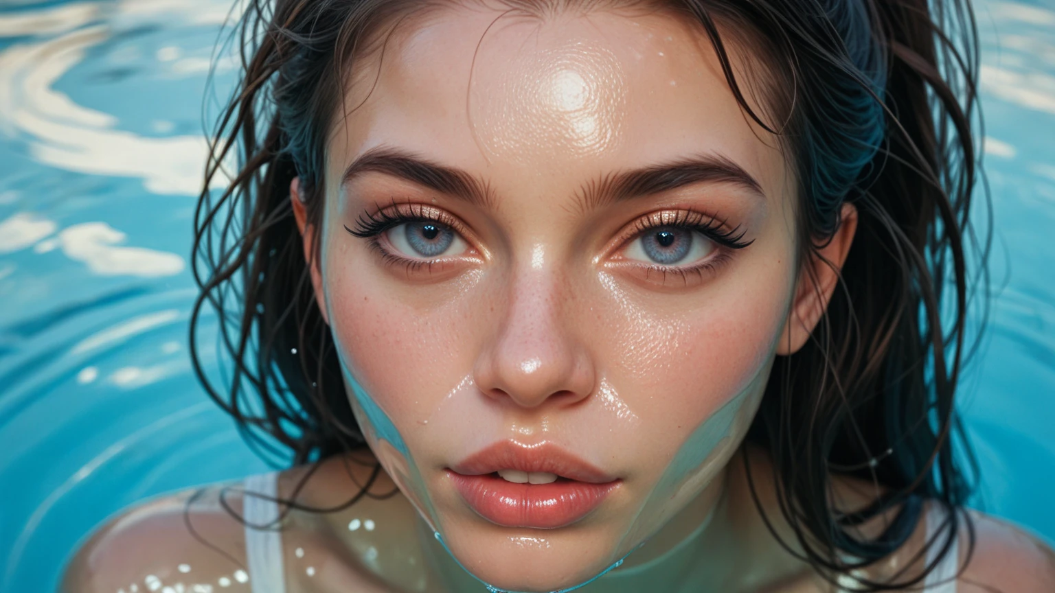 1 beautiful beautiful woman - Scandinavian European appearance (looks like the most beautiful Swedish girl), ((top quality, 8K, Masterpiece:1.retty woman, 1 woman, average breasts:1.3, a slim body:1.1, lush WHITE NIVEOUS long hair, (shower, wet body, wet clothes:1.1), very detailed face, detailed lips, detailed eyes, double eyelids, Detailed blue eyes, Detailed Outstanding Blue Eyes, WHITE NIVEOUS HAIR, IN A GYM, GYM EQUIPMENT BEHIND, sexy pose, huge beautiful earrings