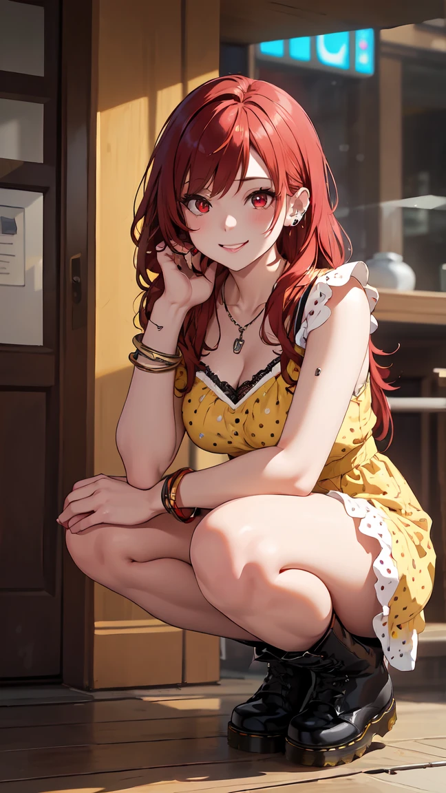 Masterpiece、best quality、full body、(1 Japanese Red-haired cat-eared girl)、(Canine teeth are developed)、(cute face)、(A big smile)、(beautiful bare leg)、(sitting in the sofa)