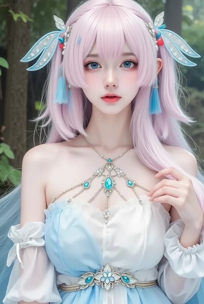 (masterpiece:1.3), (8k, Realistic, RAW Photos, Best image quality: 1.4), Fair-skinned fairy woman、short hair、Cleavage:2.0、Highly detailed face、Attention to detail、double eyelid、Sharp focus:1.2、Beautiful woman:1.4、Silvery white hair、highest quality、masterpiece、Ultra-high resolution、(Realistic:1.4)、Highly detailed and professionally lit smiles、Loose, Light、 one person、whole body,　I eat breakfast、Trying to eat fruit