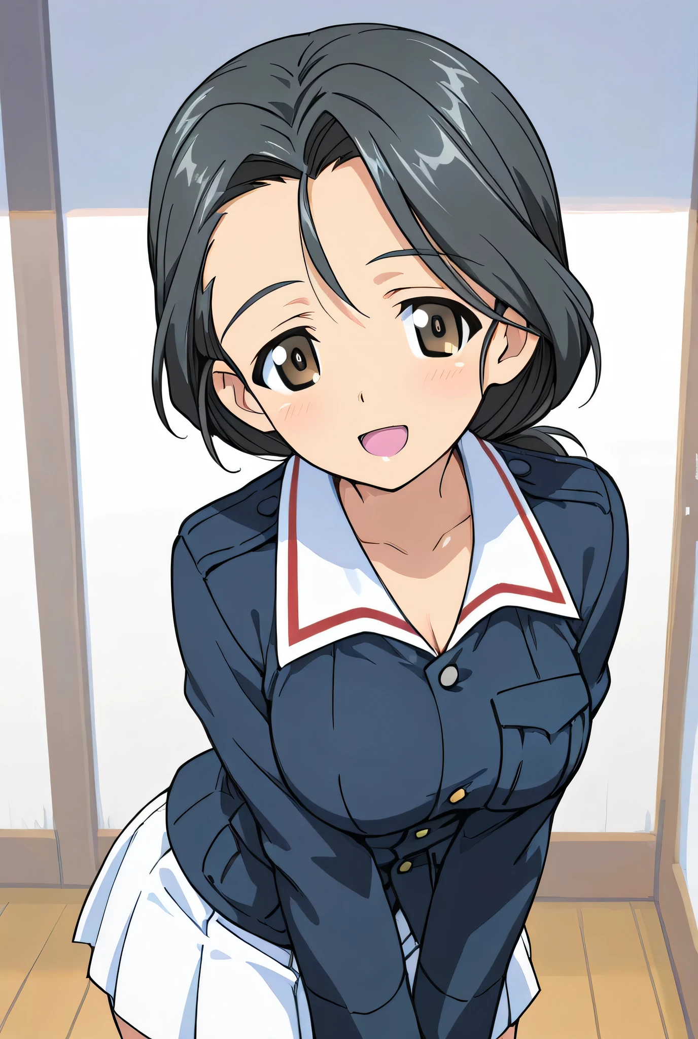 piyotan \(girls und panzer\),ooarai military uniform,cowboy shot,