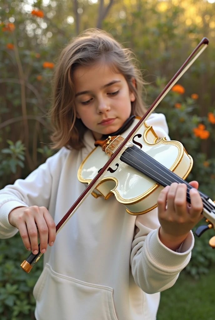 Short blonde hair, Dark eyes,Little girl who plays the saxophone,Face human best quality, 8k ultra-realistic, High detail Depth of field,Guitar showcase