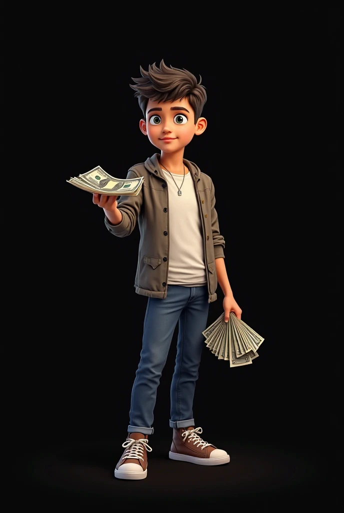 Teenager in Lacoste clothes with wad of cash in hand