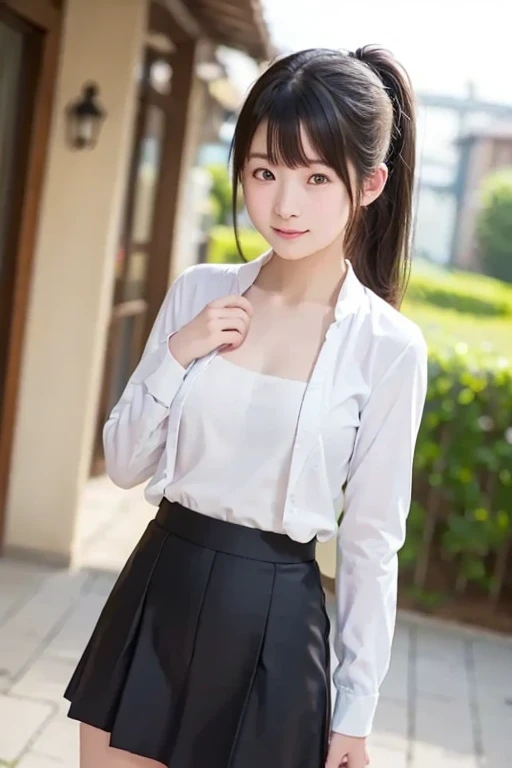 Japanese female, (underweight), (flat chest best quality:1.5), 30 years old, (cheerful grin:1.1),
park, office summer uniform,pantyhose