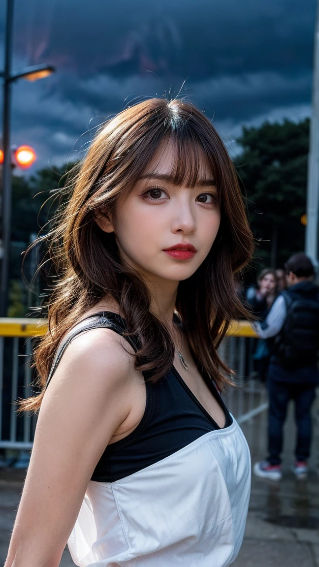 (((City:1.3, drumer,outdoor, Photographed from the front))), ((long hair:1.3, black off shoulder blouse,japanese woman, cute)), (clean, natural makeup), (highest quality, masterpiece:1.3, 超High resolution), (Super detailed, caustics), (realistic:1.4, RAW shooting), very detailed, High resolution, 16K resolution
