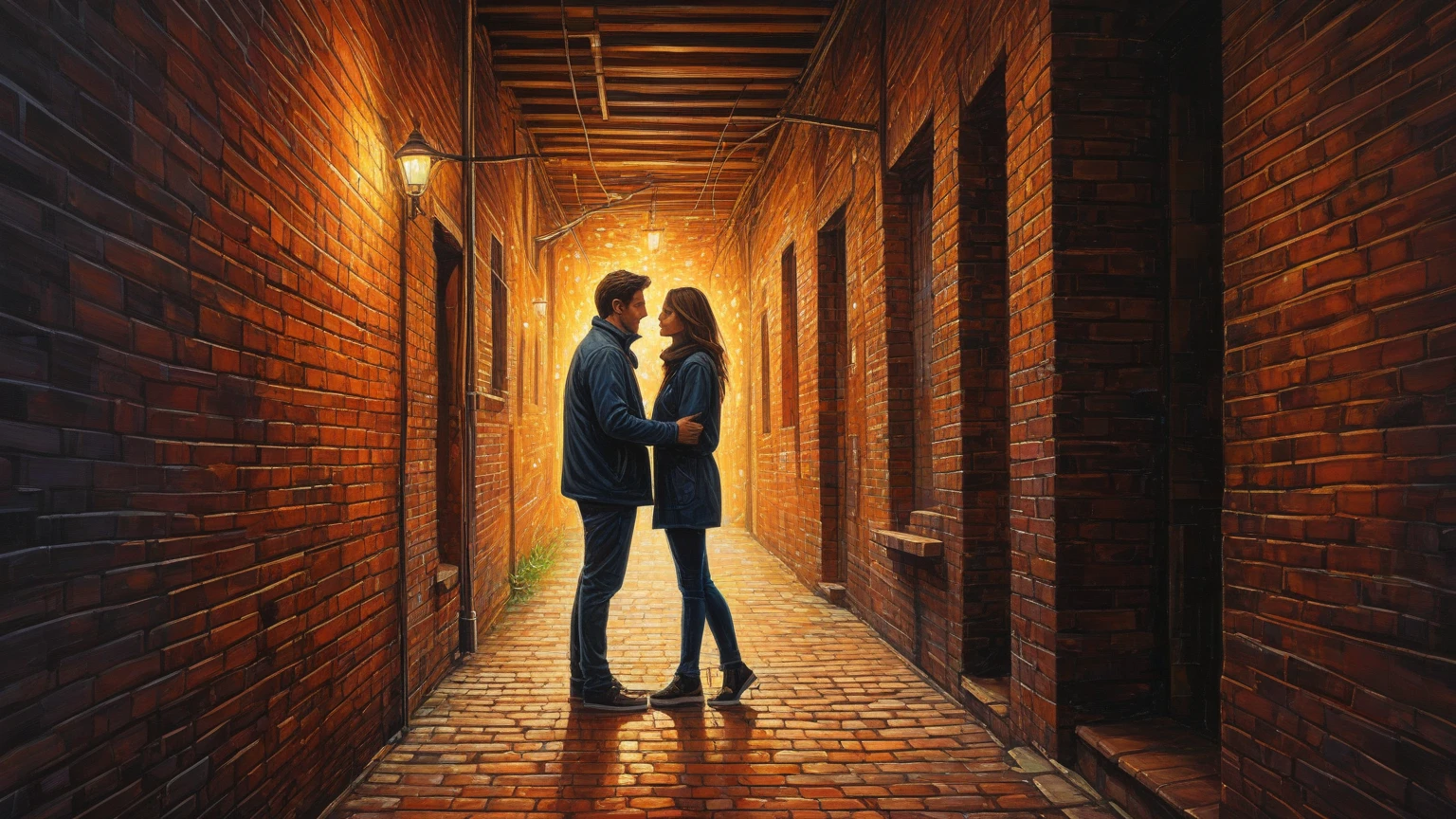 Elevator，The lights are bright, pair of lovers, stroll hand in hand