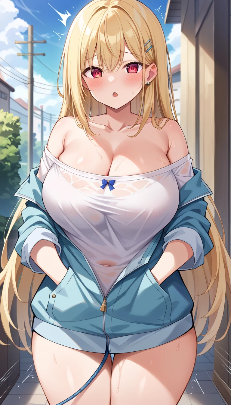 One person, chest, Purple eyes, alone, blonde mesh hair, bangs, Long Hair, shirt, white shirt, huge chest, Camel Toe、Giant tit、Nipple Puffs、Cleavage、Plump、Super big breasts、Super big butt、Bubble butt、Earrings、Earrings、lipstick、necklace、Thick lips、Heterochromia、Bracelet、Caster wheel、first round、Hair Charm、Lip gloss、Long False Eyelashes、Ahoge、((breast enhancement:1.4))、Quite lewd、((Undersized bra :1.4)) 、((Super big breasts、垂れたchest:1.6))、♥♥♥、
Stick out your chest, emphasize your chest, that bisque doll will fall in love、Glasses