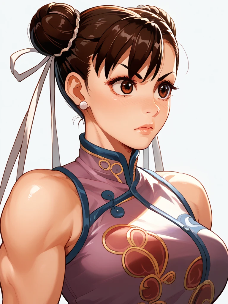 ((best quality)), ((master part)), (circunstanciado), rosto perfeito ((Chun li)), ((big ass)), Gigantic Breasts, Thick Thighs, Super Wide Hips, Huge Ass, Perfect Body ((character design sheet)), ((full body view)) illustration,1girl, ((detailed face:1.4)) beautiful woman, ((Chun li)), short brown hair, brown hair, brown eyes, double bun, hair ribbon, perspired, Sweaty body,Naturally glowing skin、 (loose:1.3)bath robe、Exposed shoulders、naked bathrobe、Worn bathrobe、disheveled bathrobe、Fully open bathrobe、body soaking wet、(Torn bathrobe)、Grab a bathrobe, rough sketches, pose, 8k,16k, (background, white background: 1.3))