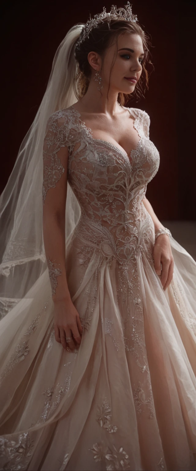 Burmese diamond-encrusted wedding gown wears the most beautiful royal dresses, This dress has no top., Her necklace is made of diamonds and gemstones, Her cleavage is clearly visible, Her breasts are very huge big real photos.C cups, Breast burn,Very white skin,((Full cleavage)) ((Bare nipples))