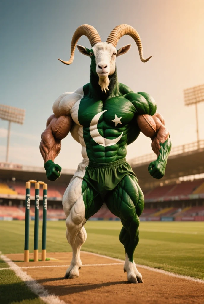 Muscular goat in Pakistan flag shirt