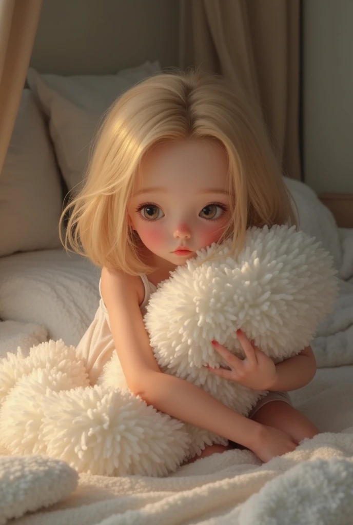 1 little girls, short white hair, elf ear, white dress, sleep in bed