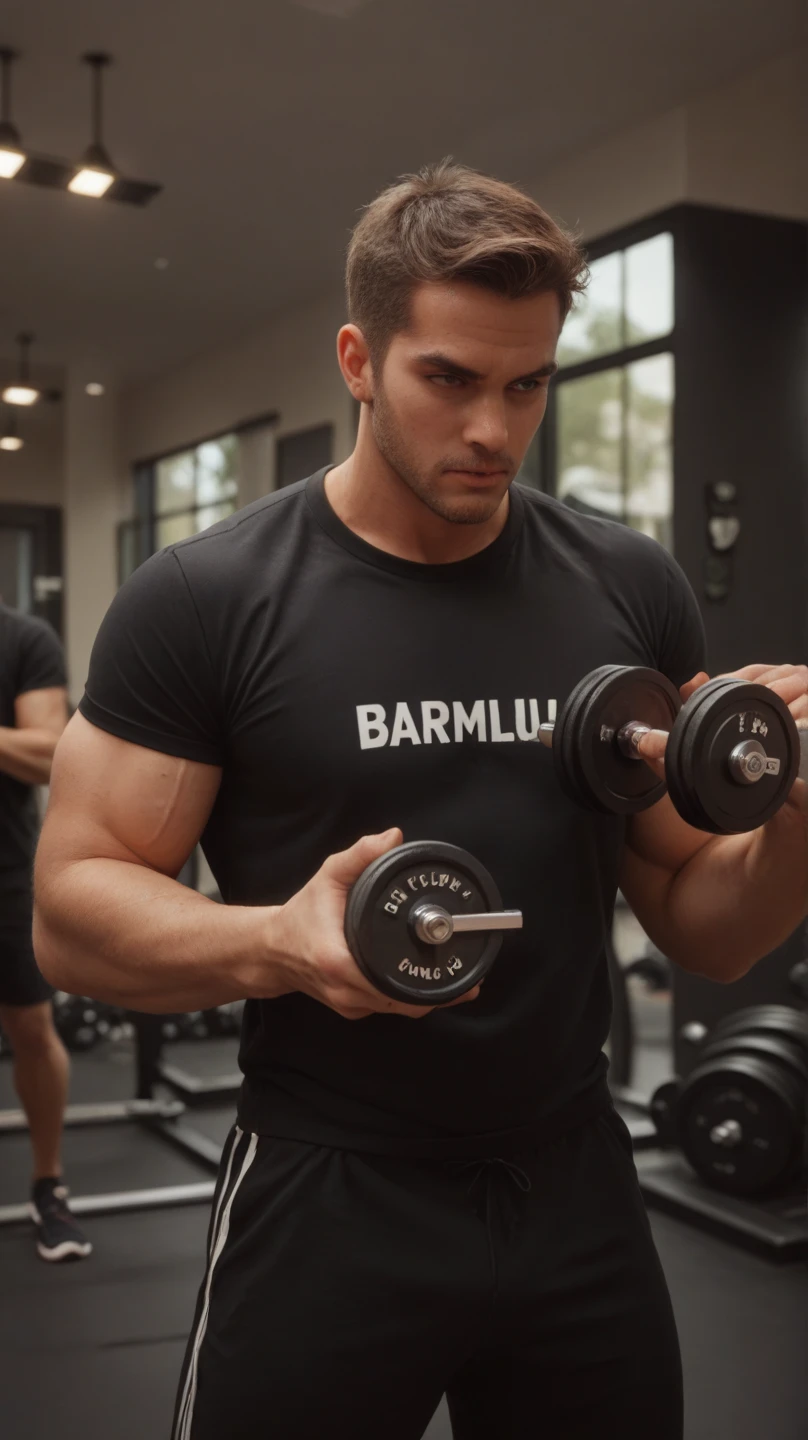 Advertising with content of an energy drink with the name “immortal” and with a logo of a dumbbell and a gym in the background