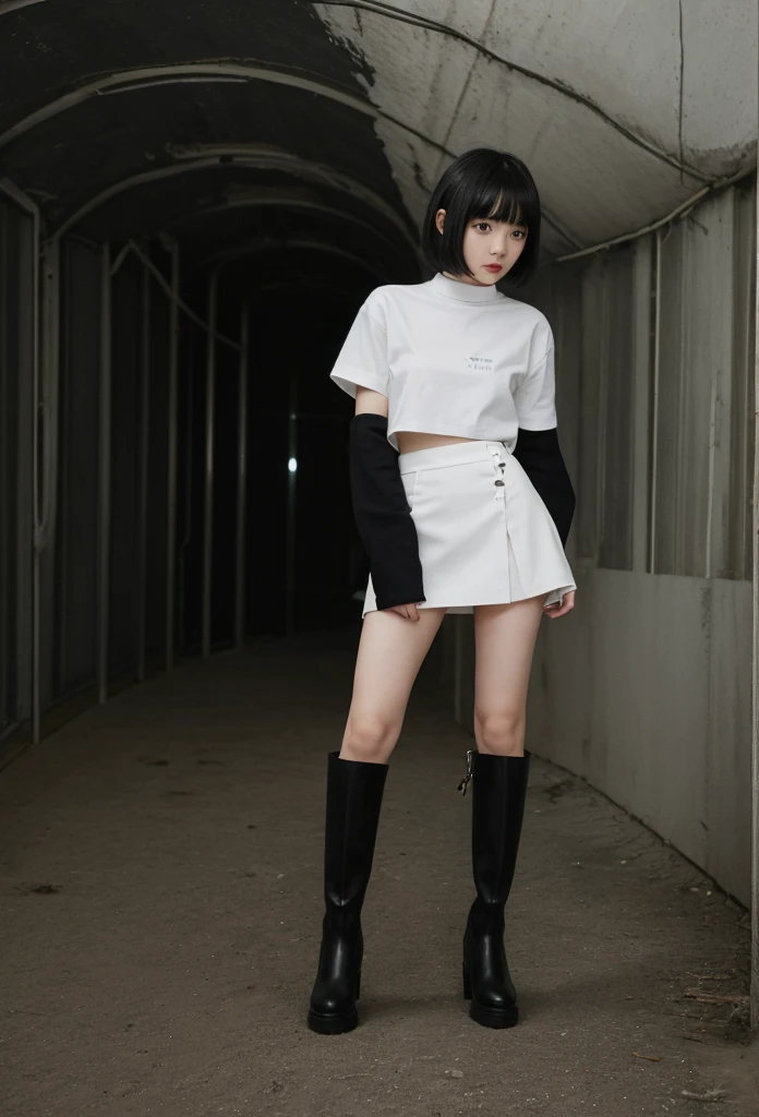 tmasterpiece, ((1 pretty girl)), Detailed eyes, Swollen eyes, Best quality at best, 超A high resolution, (Realistis: 1.4), RAW photogr, 1girll, red pupils, cinmatic lighting, ssmile, a asian beauty, Super beautiful, Small young face, Beautiful skins, cyber punk perssonage(hyper realisitc), (illustratio), (A high resolution), (8K), (The is very detailed), (Most Best Illustration), (eyes in beautiful detail), (ultra - detailed), (the wallpaper), (详细的脸), audience looking, finely detailled, 详细的脸, in the darkness nigth, deep shading, low tune, pureerosfaceace_V1, ssmile, long whitr hair, hair straight, 46-point diagonal bangs,(Pregnant abdomen:0.95),((full bodyesbian:1.6)),Pure white cheongsam,