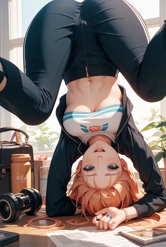 Bends over and spreads those legs