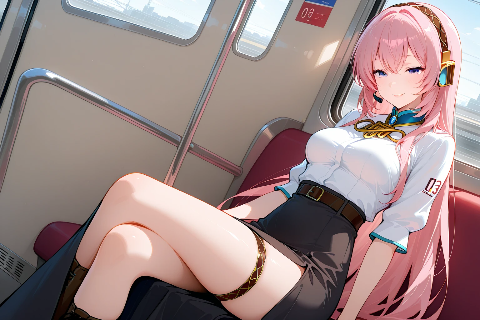 anime girl sitting, holding phone