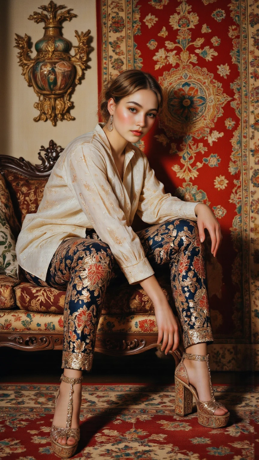 A cute Chinese girl with glasses, wearing tight jeans, sitting on a chair with legs crossed, highly detailed facial features, intricate clothing textures, cinematic lighting, moody atmosphere, photorealistic, 8k, masterpiece