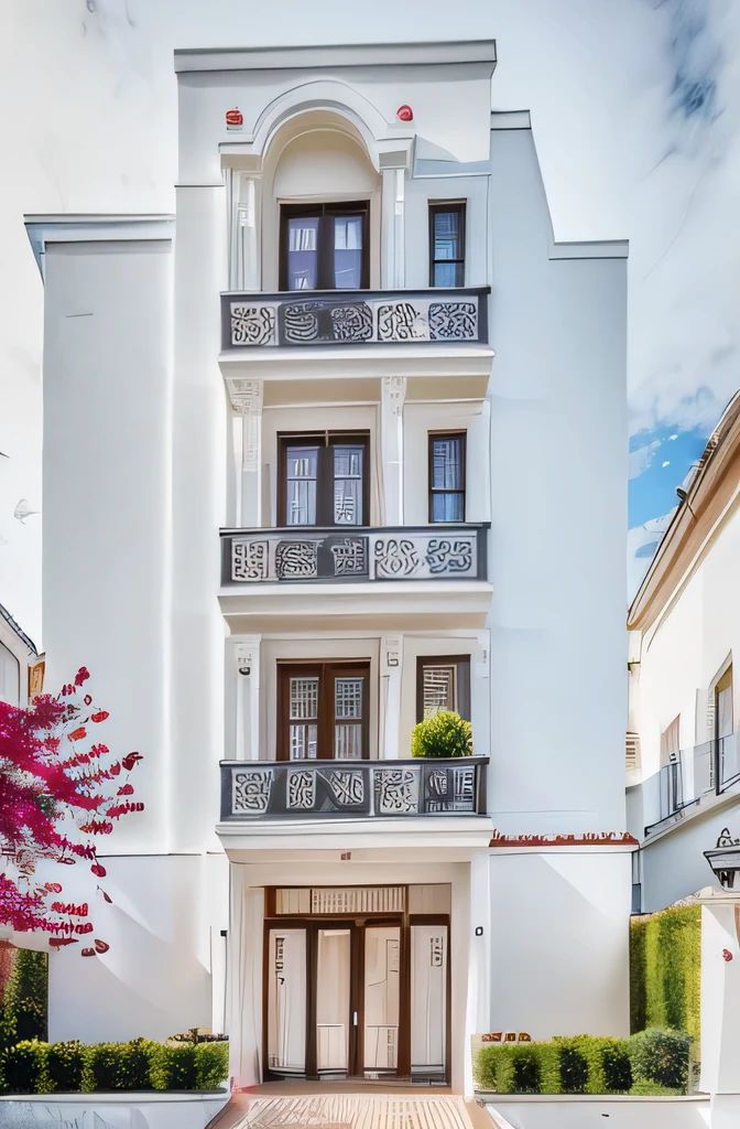 PLATEFORME KTHOUSE, Beaucoup de belles fleurs rouges le long de la route, Romantique, 1 maison de style néoclassique, La maison de ville est faite de murs blancs, Belle lumière, journée de beauté, ensoleillé, Beaucoup de bougainvilliers rouges le long de la route:1.3, belle sensation de jeunesse :1.2, soleil à midi, Très belles ombres, 