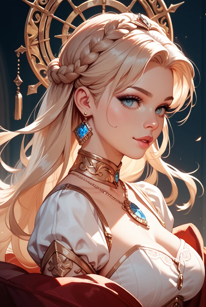 masterpiece, warrior princess, best quality, high quality, aqua, portrait, blonde hair, blue eyes, long hair, highly detailed, sword, realistic face, beautiful detailed eyes, fantasy art, artgerm style, illustration, Riiska art art, epic, fantasy, intricate, hyper detailed, art station, conceptual art, smooth, sharp focus, ray tracing, vibrant --auto
