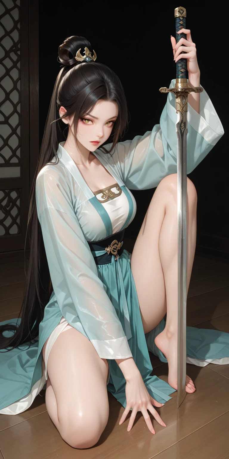 one-girl，Spread your legs，Shy，Hanfu，Loose long hair --auto