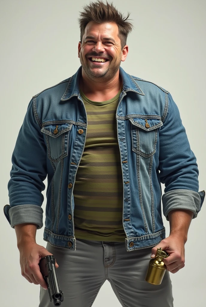 dynamic angle 26yo dg_Miguel man, plump, jacket, jeans, stubble, laughing, in ancient rome <lora:dg_Miguel_v1:0.8>,