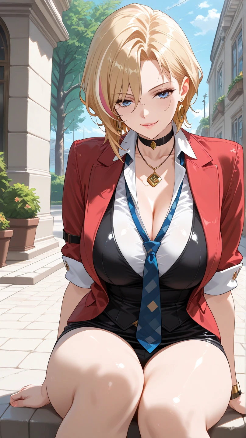 masterpiece, ,(solo:1.1), perfect face, (bright lighting:1.2),beautiful detailed eyes, extremely detailed face, perfect lighting,masterpiece, best quality, ((mature female)), ((large breasts)), 30yo female, 1girl, red lips, short blonde, straight hair ,provocative, tease, lips, lipstick, red lips, red lipstick, milf, large breast , simple smile, adult woman, bold lips, thick lips, thick skirt, mini dress , full body