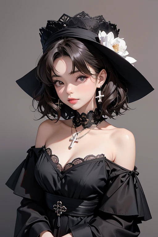 2Dstyle, (anime, 2D cartoon,illustration),(wide hip, large breasts, perfect slender young girl body)
,Perfectly glossy skin ,25 yo mature girl,shiny_and_glossy_skin
,
(((
CogitaPokemon, cogita, ((black hat, , white gloves, parted lips, grey eyes, choker, 1girl,
black dress, hat flower, solo, eyelashes, hair over eyes, )), <lora:cogita_pokemon:0.6>
,library
))),
(<lora:fisheye_slider_v10:2>, portrait of a girl,)
,