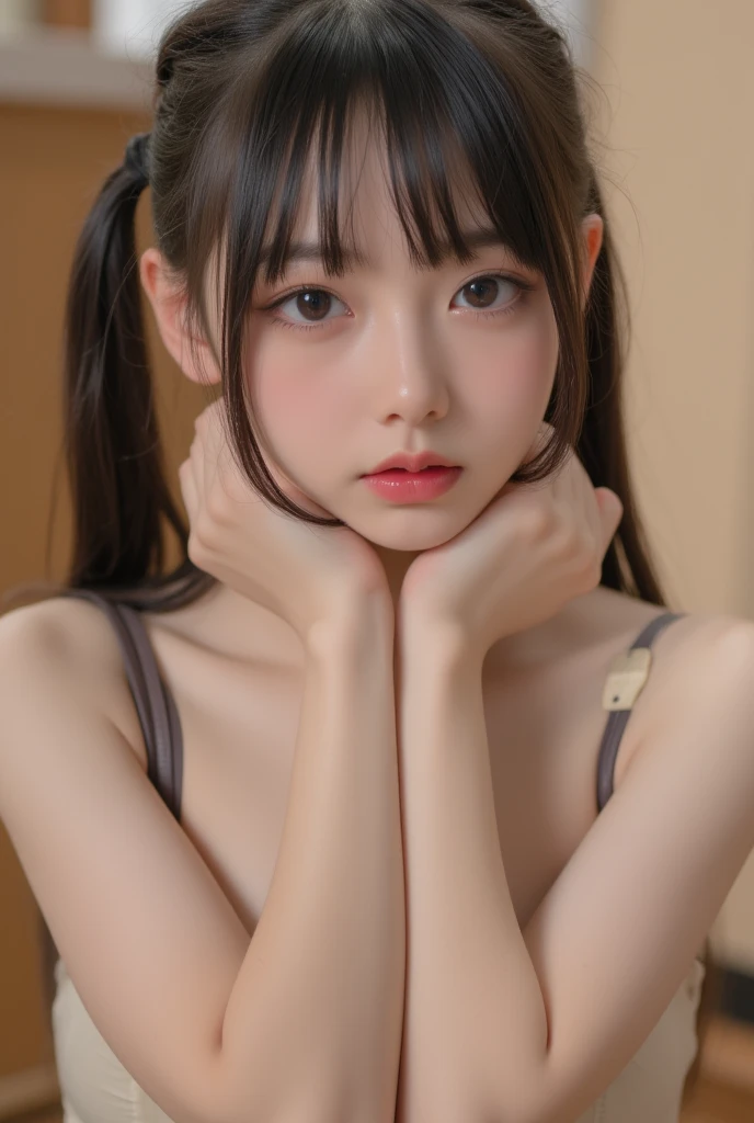 (((全裸で発情期のbeautiful girl:1.2))), (Japanese, high school girl, beautiful girl, Baby Face:1.5), (Small beautiful butt:1.3, Thin thighs:1.3), Slender body line, Small and slender figure, ((Beautiful small face, Idol Face)), ((Detailed eyes and face:1.2 Professional photography techniques, Cinema Lighting)), (Highest quality, Highest quality, Ultra high definition, Masterpiece), (Reality:1.38), (Gaze at the viewer, Captivating look:1.4, Sexy pose:1.2, blush:1.2), (Detailed hands:1.1, beautiful little hands:1.3), (Perfect Anatomy:1.3), (A meaningful smile)