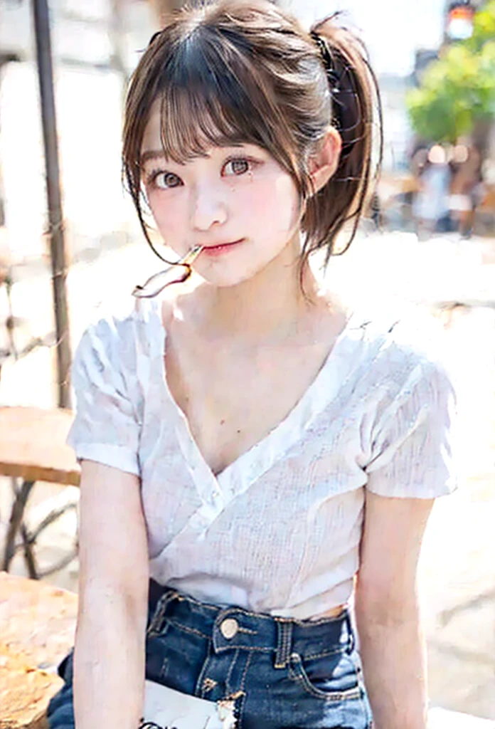 Baby face, 1 little girl, 7 years Tiny petite girl short Shaggy hair
Collar, accessories
Wearing wolf headband pink off shoulder sailor school uniform and skirt
Teary and focus eyes. , detailed finger
On a rainy road
Proporsional
