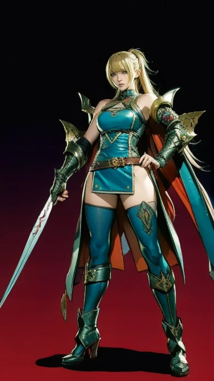 blonde female blood elf, rpg character, detailed costume, tight leather, silk, full body, imponent standing pose, blank background, no props