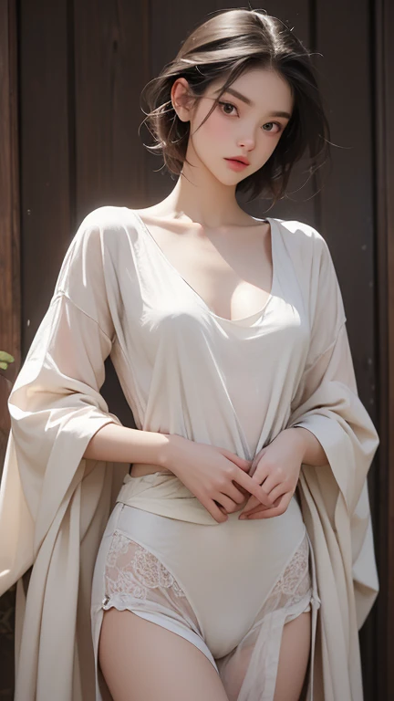 ((Top Quality, 16k, Masterpiece: 1.3)), 1 Girl, (Face Focus: 1.2, Depth of Field), Beautiful Women with Perfect Figure: 1.4, Slender Abs: 1.2, (((Short Bob Hair)), ((Small: 1.1)), ((Beautiful Face Idol: 1.3)), ((Kimono 1.5 (Transparent White Fabric)), Highly Detailed Face and Skin Texture, Detailed Eyes, Double Eyelids, (((Pause)), (Seductive), Walking, Kyoto cityscape,