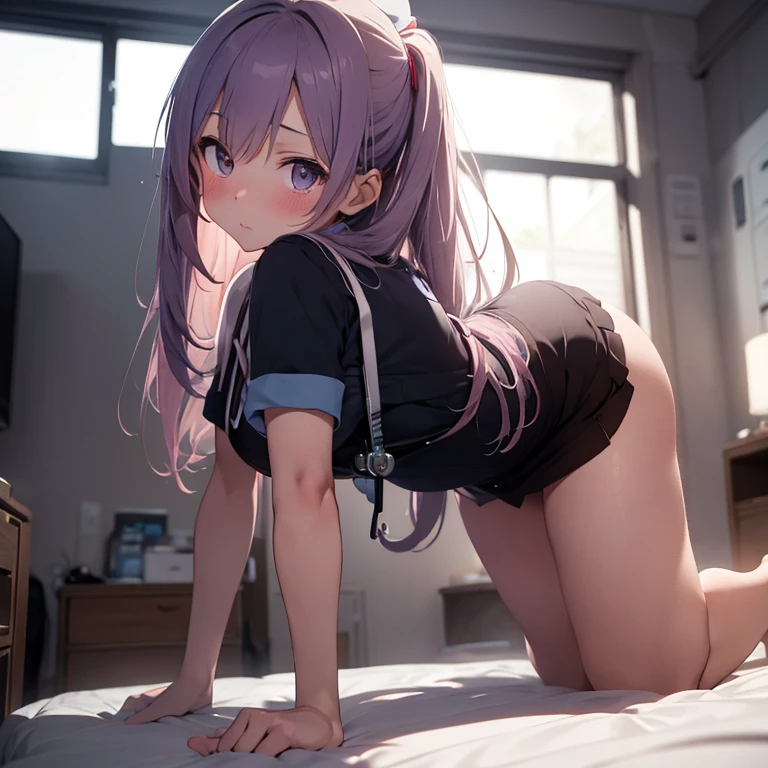 best quality, insanely detailed,nino nakano, bed room background, breasts, blush, pussy, open legs, back style, Looking Forward